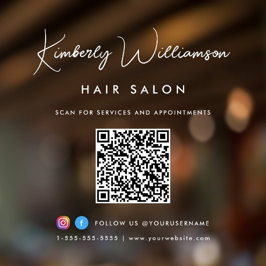 お店の名前 おしゃれなシグネチャースクリプト QR コード ウィンドウサイン