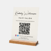 お店の名前 おしゃれな署名スクリプト QR コード アクリルサイン (傾斜)