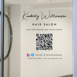 お店の名前 おしゃれな署名スクリプト QR コード ウィンドウサイン