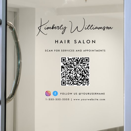 お店の名前 おしゃれな署名スクリプト QR コード ウィンドウサイン