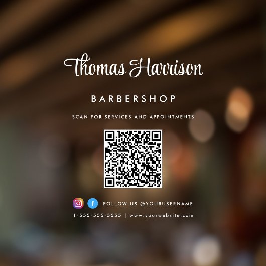 お店の名前 おしゃれな署名スクリプト QR コード ウィンドウサイン