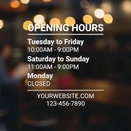 お店の営業時間サイン ウェブサイト 電話番号 窓用シール 3行 ウィンドウサイン