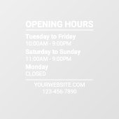 お店の営業時間サイン ウェブサイト 電話番号 窓用シール 3行 ウィンドウサイン (シート)