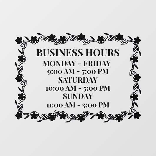 お店の営業時間 おしゃれな花のドア ウィンドウステッカー ウィンドウサイン (シート)