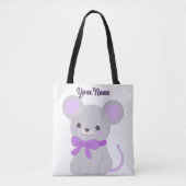 お座りネズミ 紫のリボン かわいい カワイイ オリジナル トート (正面)