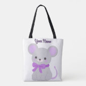 お座りネズミ 紫のリボン かわいい カワイイ オリジナル トート (裏面)