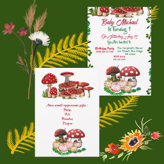 お庭のきのこ 秋のカボチャ 赤ちゃんの1歳の誕生日おめでとう 