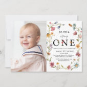 お庭のワイルドフラワー1歳の誕生日写真招待状 招待状 (正面)