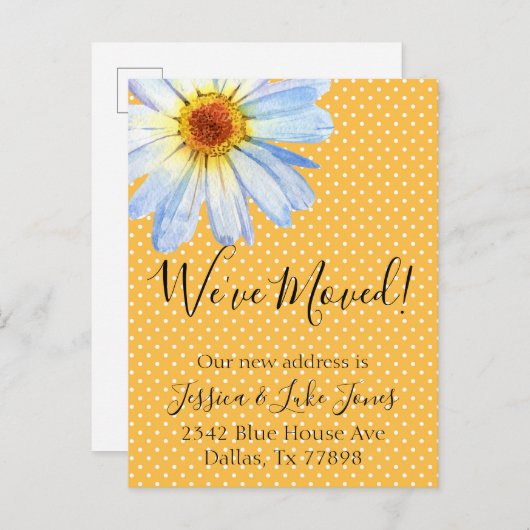 お引越ししました 新住所 移動 黄色のデイジー 白 案内ポストカード (正面/裏面)