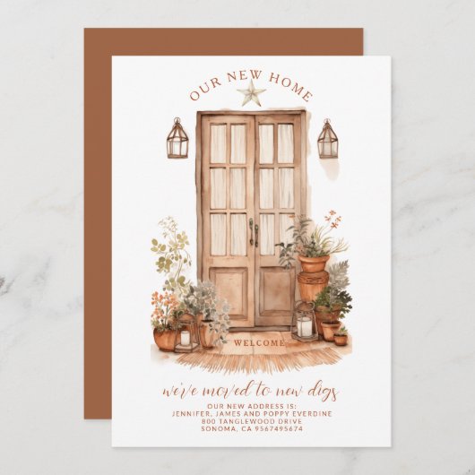 お引越ししました 水彩のあたたかな玄関 案内状 (正面/裏面)