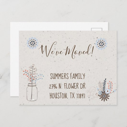 お引越ししました 花の新しい住所のお知らせ 現代的 案内ポストカード (正面/裏面)