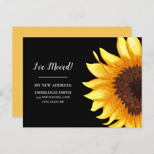 お引越しのお知らせ イエロー ヒマワリ ブラック ポストカード (正面/裏面)