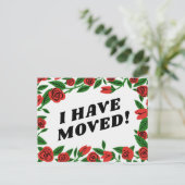 お引越しのお知らせ カラフルな赤いバラのフレーム オーダーメイド ポストカード (スタンド正面)