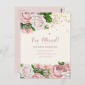 お引越しのお知らせ ピンク ヴィンテージ フラワー グリッター ポストカード (正面/裏面)