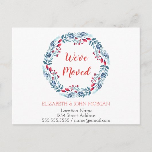 お引越しのお知らせ,ホリデーブルー wreath, 新住所 案内ポストカード (正面)