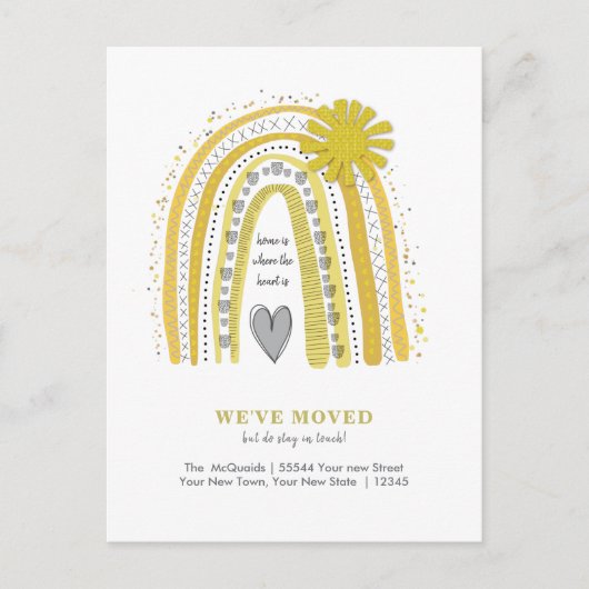 お引越しのお知らせ ボヘミアンレインボーイエロー ポストカード (正面)