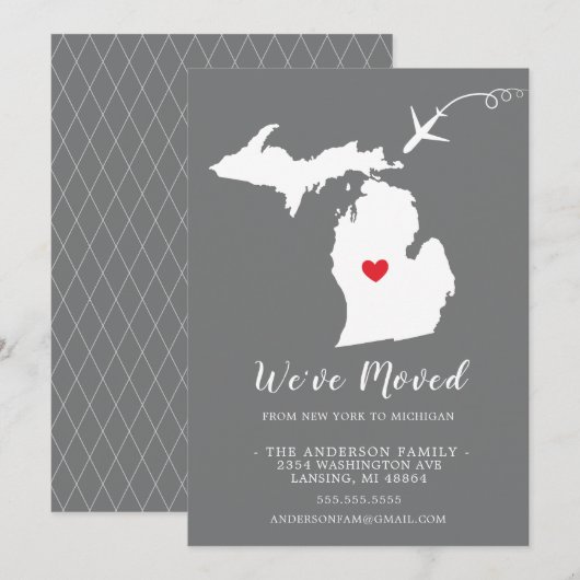 お引越しのお知らせ | ミシガン州 招待状 (正面/裏面)