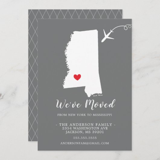 お引越しのお知らせ | ミシシッピ州 招待状 (正面/裏面)