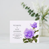 お引越しのお知らせ 紫のヴィンテージ フラワー ローズ ポストカード (スタンド正面)