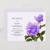 お引越しのお知らせ 紫のヴィンテージ フラワー ローズ ポストカード (正面/裏面)