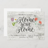 お引越しのお知らせ 花の新しい住所 木製 案内ポストカード (正面/裏面)