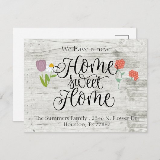 お引越しのお知らせ 花の新しい住所 木製 案内ポストカード (正面/裏面)