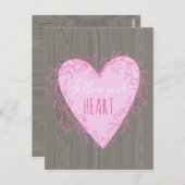 お後を追いのハートかわいいピンクのドードルハートオンウッド ポストカード (正面/裏面)