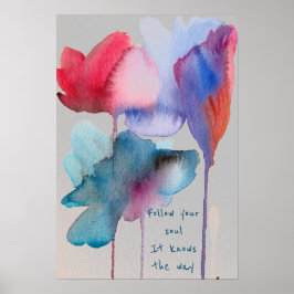 お後を追客様の魂引用文水の色の青い花 ポスター