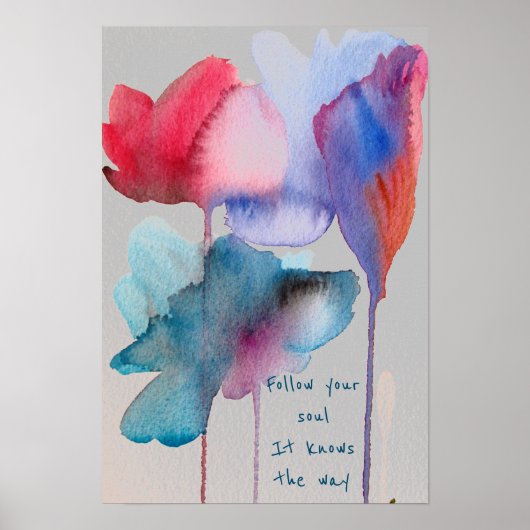 お後を追客様の魂引用文水の色の青い花 ポスター (正面)