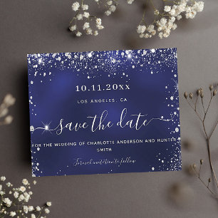 お得なウェディング ネイビーブルー シルバーグリッター Save the Date