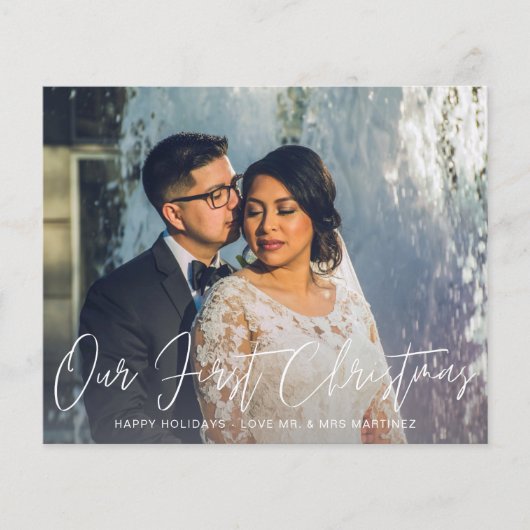 お得なクリスマス・ハガキ 初クリスマスの写真と赤いチェック柄 チラシ (正面)