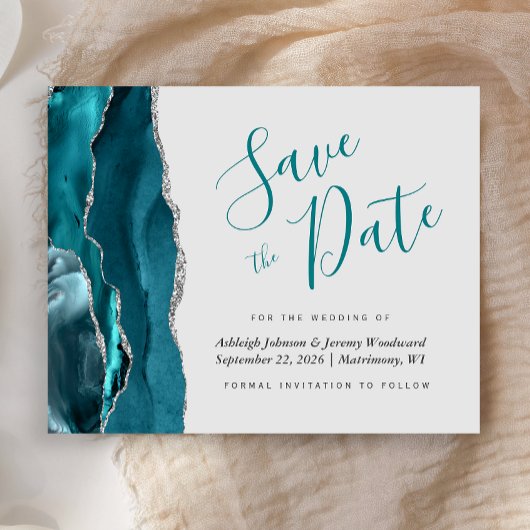 お得なターコイズブルーシルバーアゲートグレー Save the Date
