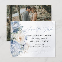 お得な植物モチーフのダスティブルー写真を使った結婚式の延期・日程変更のお知らせ