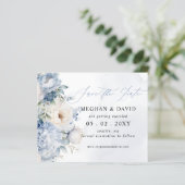 お得な植物モチーフのダスティブルー写真を使った結婚式の延期・日程変更のお知らせ (スタンド正面)