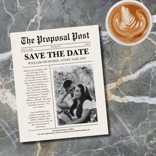 お得な結婚式新聞風Save The Date チラシ