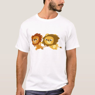 お急ぎの子どもたちTシャツのかわいい漫画ライオン Tシャツ