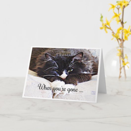 お恋しく思前が去った時の悲しい猫ユーモア カード (黄色い花)