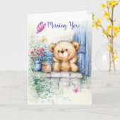 お恋しく思前が蝶のような窓に可愛い熊 カード (黄色い花)