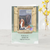 『お恋しく思前はバセット・ハウンド・ドッグアット・ウィンドウ』 カード (黄色い花)