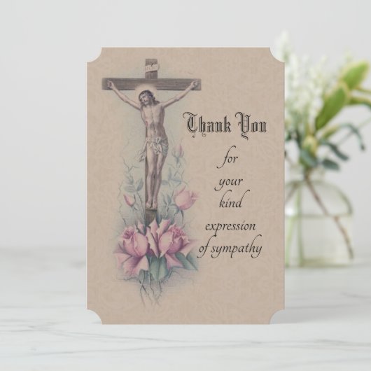お悔やみの悔やみや弔慰ありがとうカトリック十字架 サンキューカード (スタンド正面)