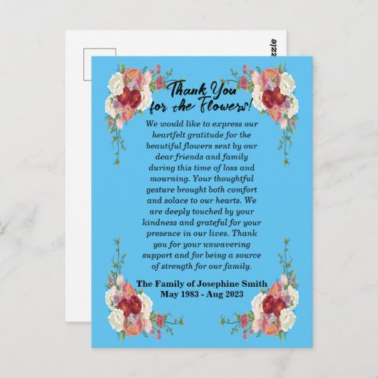 お悔やみの花を送ってくださった方への感謝のポストカード ポストカード (正面/裏面)