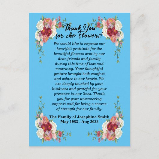 お悔やみの花を送ってくださった方への感謝のポストカード ポストカード (正面)