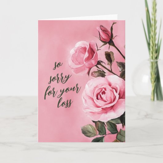 お悔やみ申し上げピンクのバラカスタムス カード (正面)
