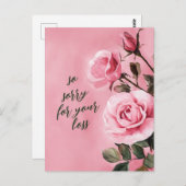 お悔やみ申し上げピンクのバラカスタムス ポストカード (正面/裏面)