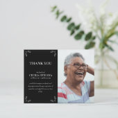 お悔やみ カスタム フォト 葬儀 感謝 黒 ポストカード (スタンド正面)