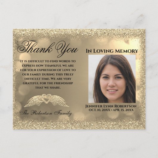 お悔やみ 葬儀 フォト ありがとう ハート ポストカード (正面)