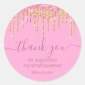 お感謝していしピンクの金ゴールド滴グリッター事業 ラウンドシール (正面)