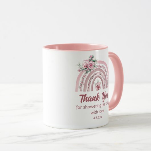 お感謝していはボホピンクの虹の植物性の赤ちゃんシャワー マグカップ (正面右)