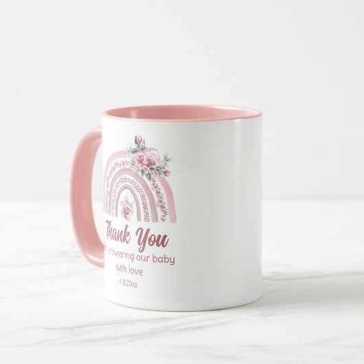 お感謝していはボホピンクの虹の植物性の赤ちゃんシャワー マグカップ (正面左)