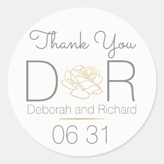 お感謝してい前。バラ花。結婚式の引き出物 ラウンドシール (正面)